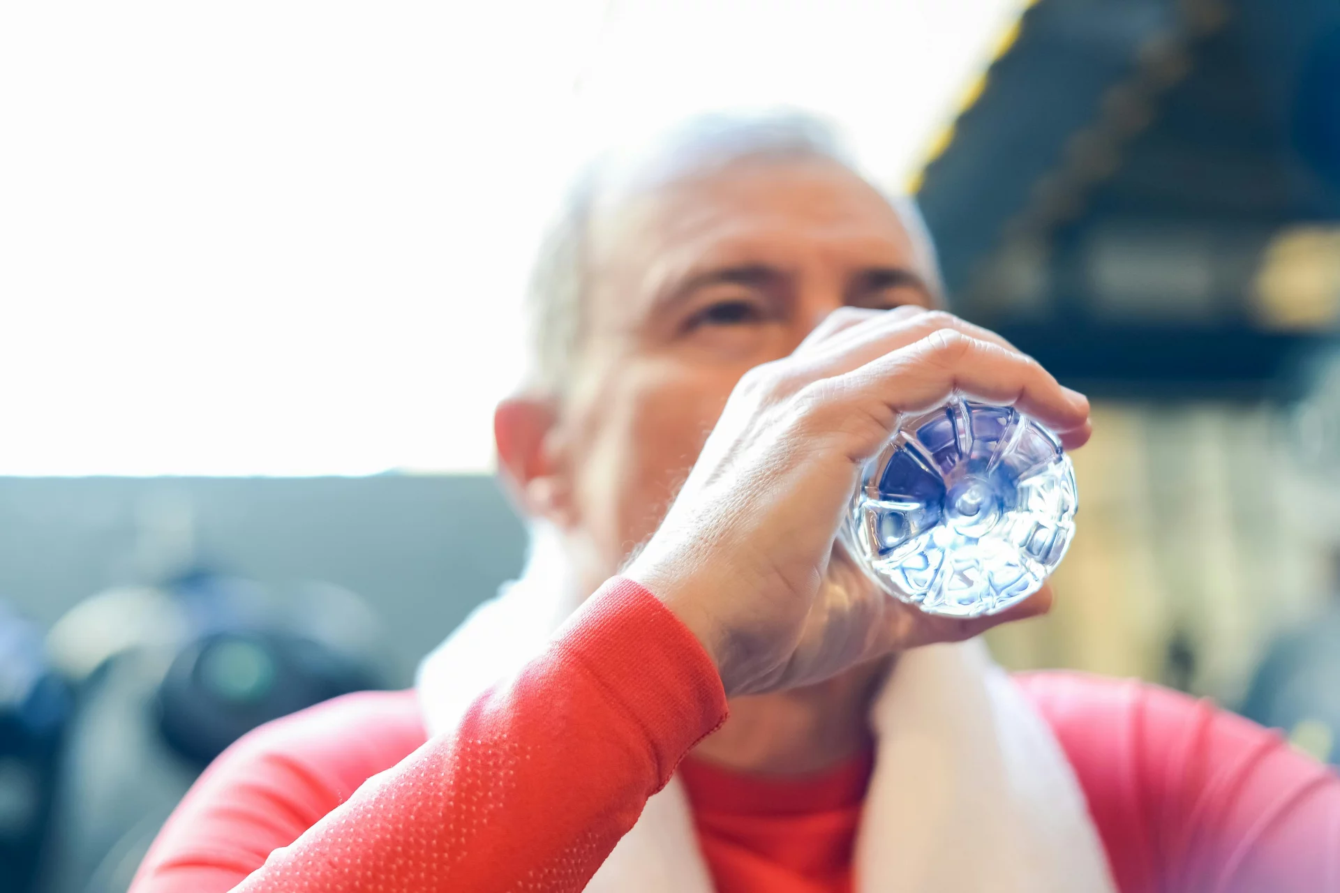 Athlete drinking water during a workout