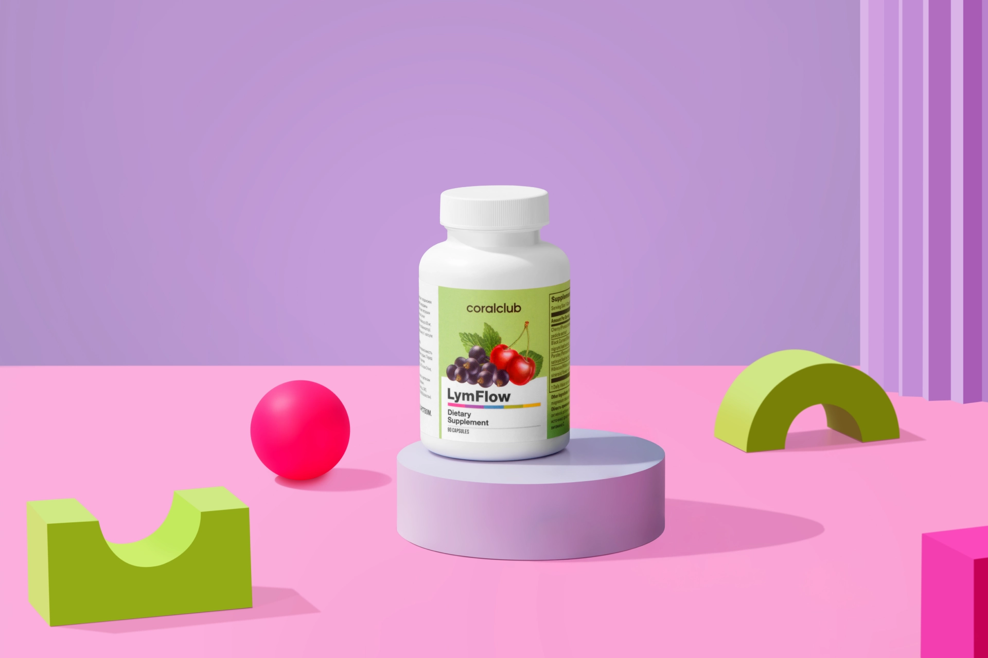 LymFlow capsules in a lifestyle setting with elements of natural extracts