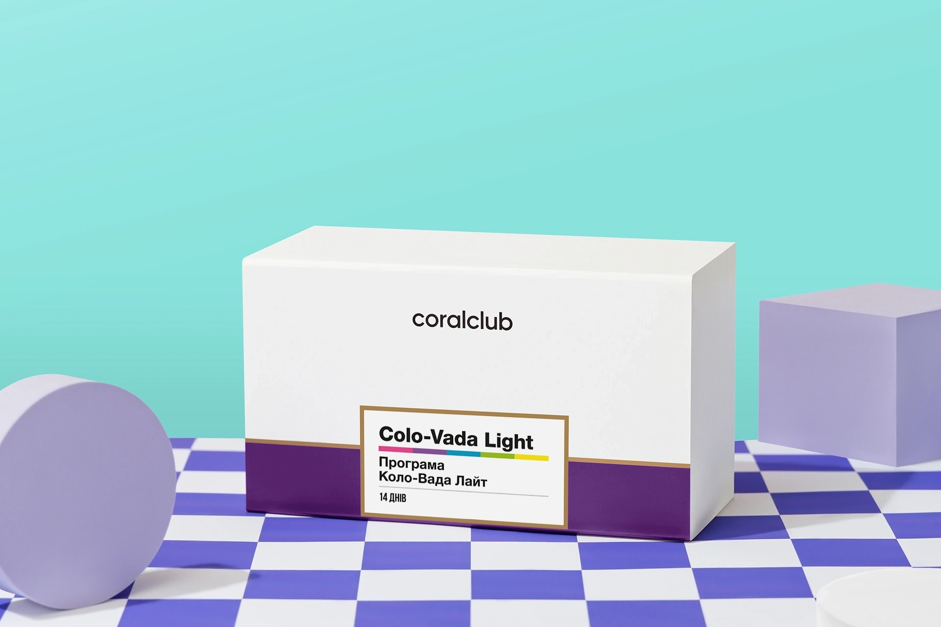 Colo-Vada Light set components against a background of fresh ingredients