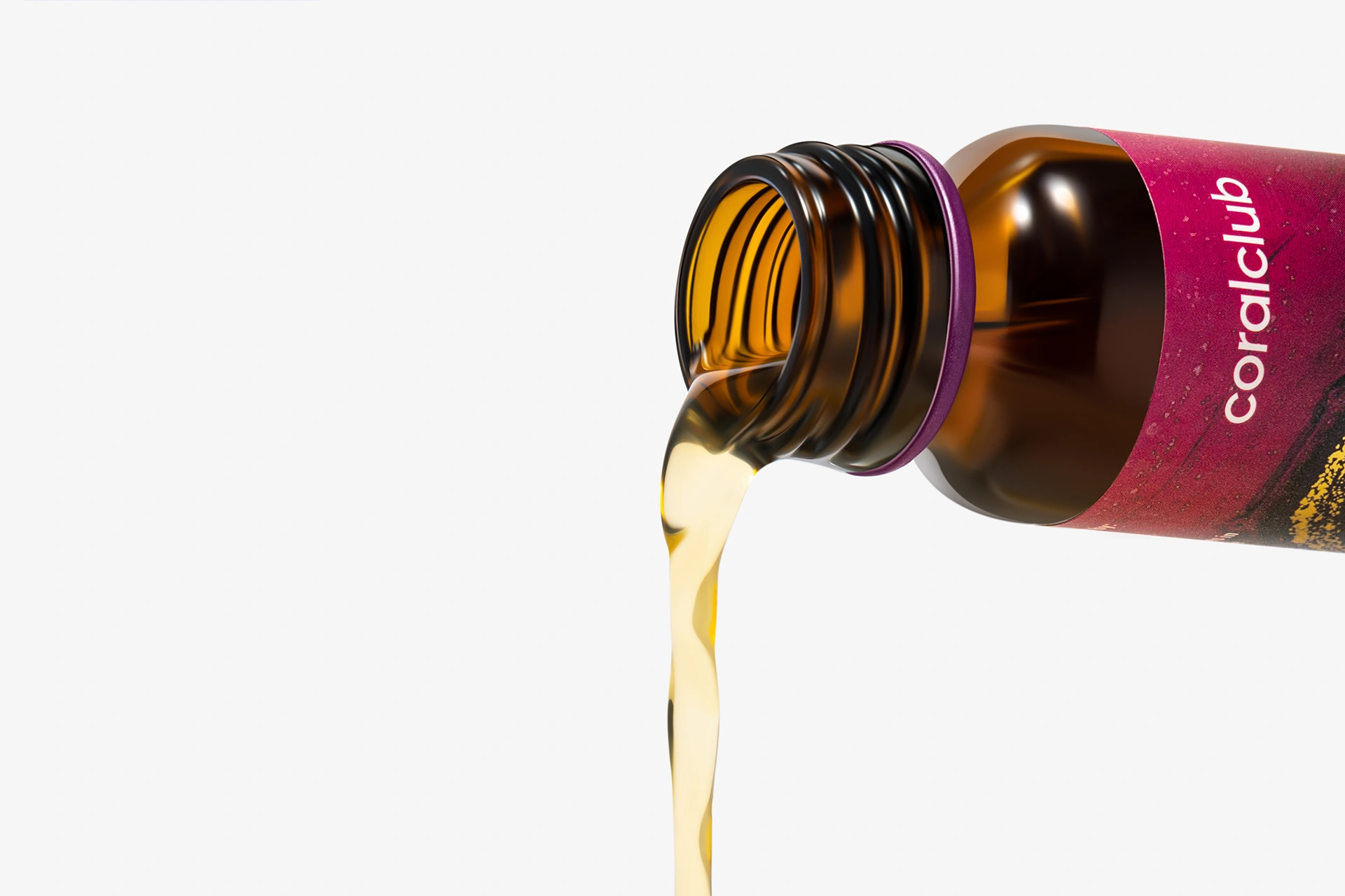 Pouring the Promarine Collagen Peptides liquid complex from a glass bottle