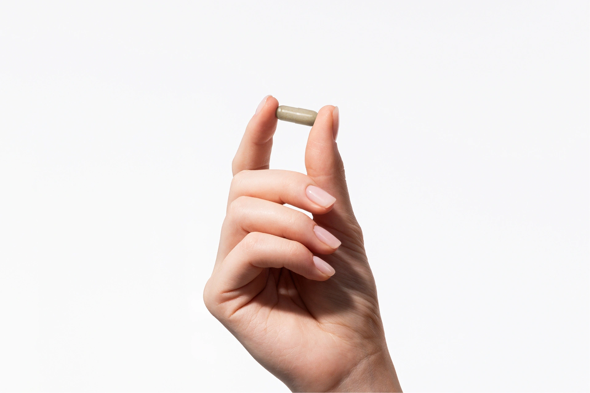 Convenient Quattrobiotic Formula capsule format in hand against an aesthetic interior background