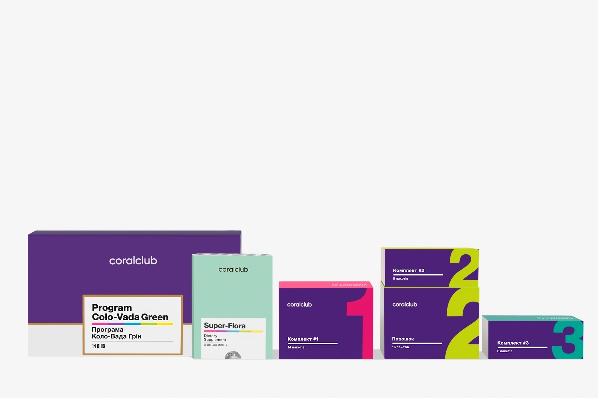Contents of the Colo-Vada Green program set, neatly arranged on a light background