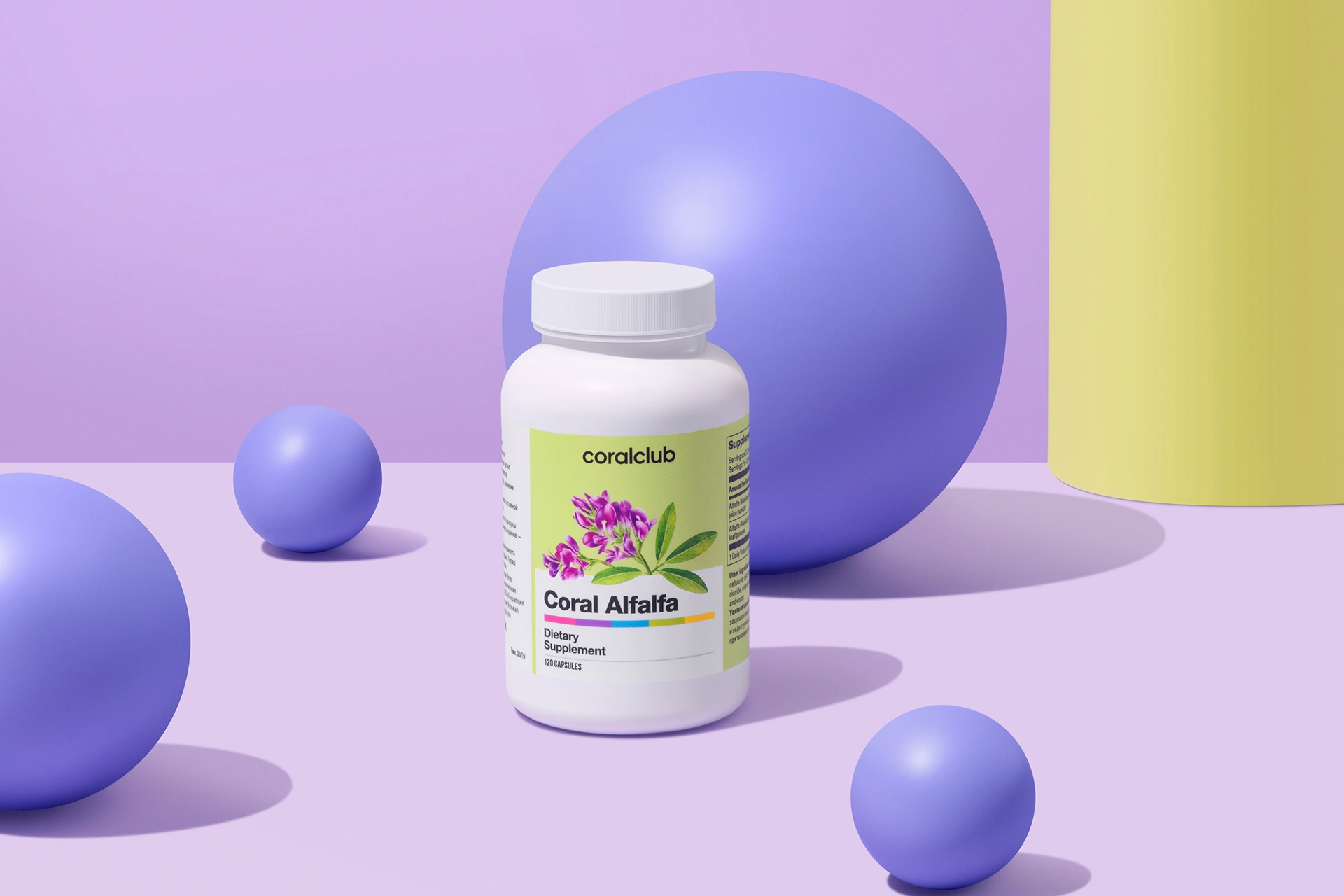 Coral Alfalfa capsules in an aesthetic lifestyle arrangement