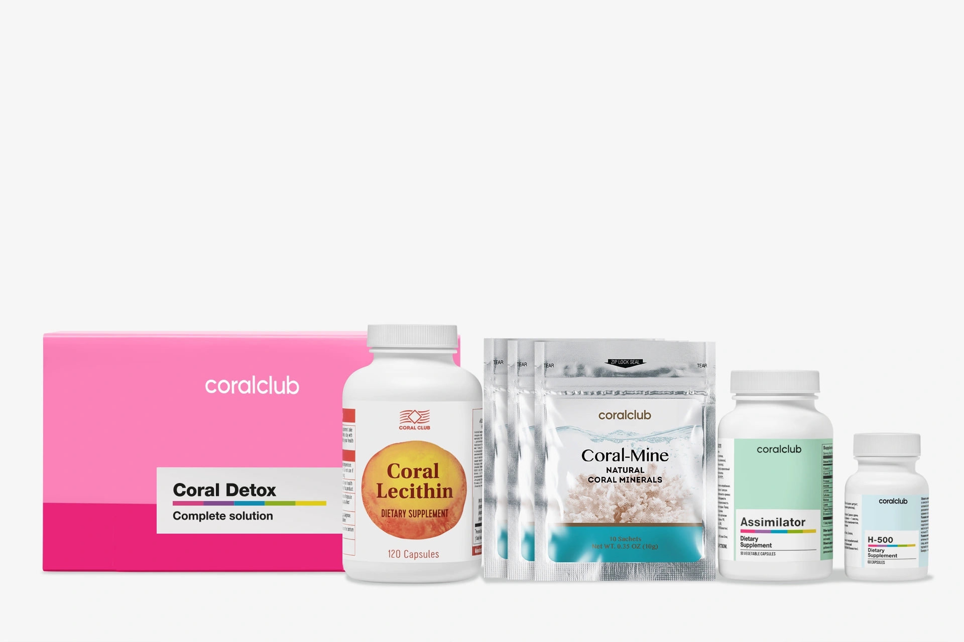 Complete set of Coral Detox products, prepared for daily intake